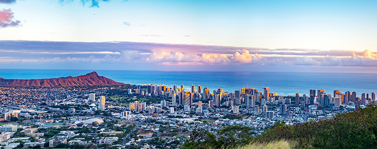 Sunset Honolulu Downtown, Oahu, Hawaii, USA