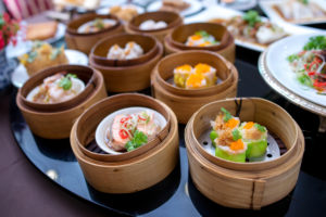 yumcha, various dim sum in bamboo steamer in restaurant